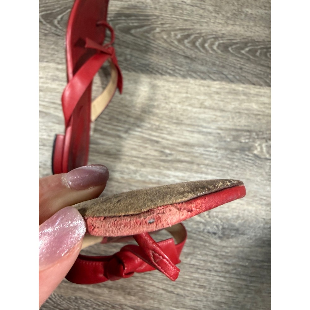 Alexandre Birman Red Leather Bow Thong Sandals Flat Size 39 Needs Repair - Picture 4 of 7